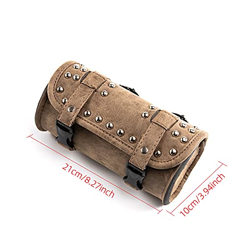 Mini Motorcycle Handlebar Bag Saddlebag Roll Tool Bag for Cafe Racer Bobber Chopper Storage pouch (Brown A) - color: Brown A