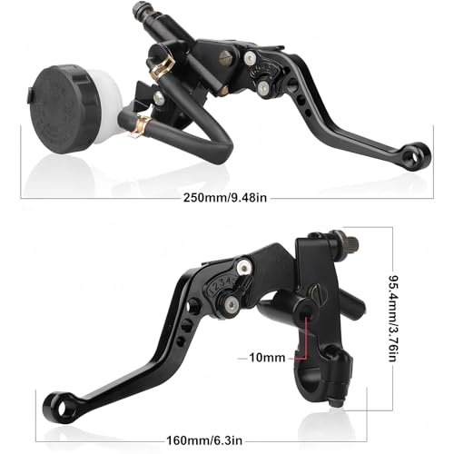 Universal Motorcycle Brake Clutch Pump Lever with Hydraulic Master Cylinder Reservoir Set Left & Right CNC Suitable for 50-300cc Motorcycles with 7/8" 22mm Handlebars - color: Black