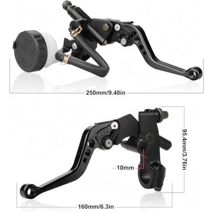 Universal Motorcycle Brake Clutch Pump Lever with Hydraulic Master Cylinder Reservoir Set Left & Right CNC Suitable for 50-300cc Motorcycles with 7/8" 22mm Handlebars - color: Black
