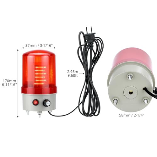 QWORK Industrial LED Rotating Warning Light, 110V AC Red Beacon Strobe for Public Emergency Alarms, Safety Siren Adjustable Volume