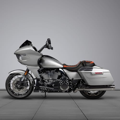 C.C. RIDER Low-Profile Rider&Passenger Seat Fit for Harley Touring 2023-2025 CVO Street Glide FLHXSE CVO Road Glide FLTRXSE 2024-2025 Street Glide FLHX Road Glide FLTRX FLTRXSTSE - size: 04# Black+ Orange Stitchs