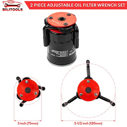 BILITOOLS Adjustable Oil Filter Wrench – Universal Oil Filter Removal Tool, 1/2" Drive, Fits 2-1/2"–5-1/8" Filters