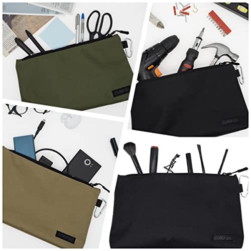 COREFLEX Premium Tool Pouch Zipper Bag, Small Tool Bag, Multipurpose Storage pouch, Heavy duty Flat Bottom Tool bag with YKK Zipper (3 pack Large 12inch) - size: 3 pack Large 12inch Khaki