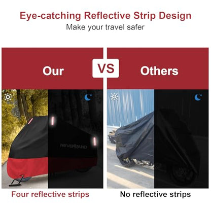 NEVERLAND Motorcycle Cover Waterproof Outdoor, 300D Motorcycle Cover Heavy Duty Outdoor All Season Protection, Universal Motorbike Cover with Night Reflective, Lock-Holes, Storage Bag (Up to 86") - size: L