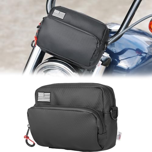KEMIMOTO Motorcycle Handlebar Bag with Waterproof Cover Universal Bicycle Handle Bar Tool Bag for Front Fork Sissy Bar Compatible with Cruiser Softail Dyna Sportster Dirtbike Carbon Fiber - style: Black Carbon Fabric