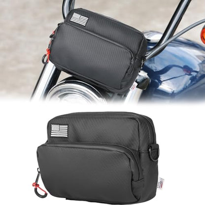 KEMIMOTO Motorcycle Handlebar Bag with Waterproof Cover Universal Bicycle Handle Bar Tool Bag for Front Fork Sissy Bar Compatible with Cruiser Softail Dyna Sportster Dirtbike Carbon Fiber - style: Black Carbon Fabric