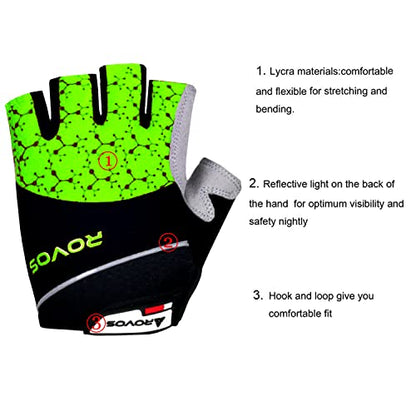 Men & Women Cycling Gloves - 5mm Padded Half Finger Breathable Mountain & Road Biking Gloves - color: Green-b, size: Large