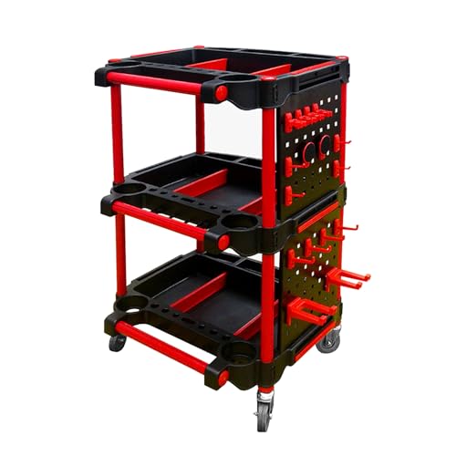 Car Detailing Cart with Wheels – 3-Tier Heavy-Duty Mobile Utility Organizer for Car Wash & Auto Repairs – Adjustable Side Trays, Tool Hooks – Workshop Storage for Mechanics & Detailers - size: Detailing Cart with 2 Side Plate