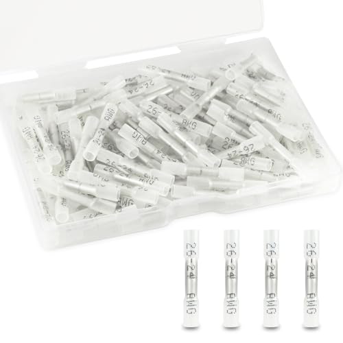 120PCS Heat Shrink Butt Connectors, Insulated Waterproof Butt Connectors 26-24 AWG for Wiring, Marine, Automotive (White) - size: 26-24AWG(120pcs)