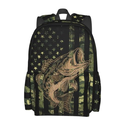 Camo Fish Backpack Bookbag Laptop Backpacks Multipurpose Daypack for Boys Girls School Men Women Travel Hiking - color: Camo Flag