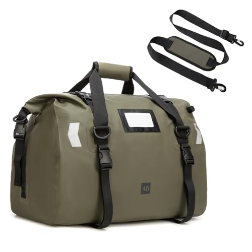 Waterproof Duffel Bag 40L - Heavy Duty Dry Bag Backpack for Motorcycle Travel, Kayaking, Boating & Camping - Watertight Roll Top Gear Bag with Air Valve & Reflective Strips for Men, Women - color: green, size: 40L