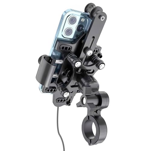 Motorcycle Phone Mount with Vibration Dampener, Aluminum Alloy Bike Phone Holder, Handlebar Phone Mount for Ebike, ATV, Fit 4.7-7" Phones (Black, Large-5 Springs) - color: Black, size: Large-5 Springs