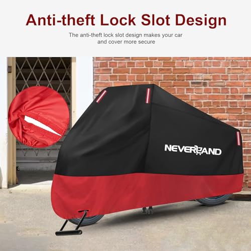 NEVERLAND Motorcycle Cover Waterproof Outdoor - 300D Motorcycle Cover Heavy Duty Outdoor All Season Protection, Universal Motorbike Cover with Night Reflective, Lock-Holes, Storage Bag (Up to 96") - size: XL