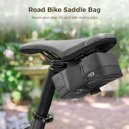 Road Bike Saddle Bag, Under Seat Bike Bag, Small Bike Storage Bag for Road Cycling, Quick Release Buckle, Waterproof PU Material
