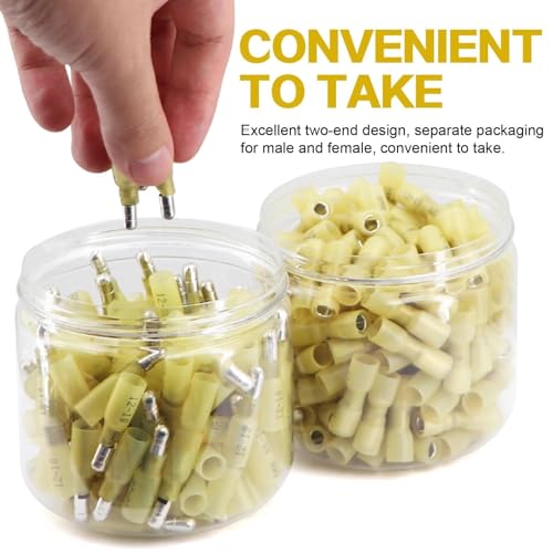 300PCS Heat Shrink Bullet Connectors,12-10 Gauge Wire Butt Waterproof Quick Disconnect Male & Female Electrical Butt Terminals Kit for Automotive,Boat,Marine Wiring & DIY Wire Repair - size: AWG 12-10