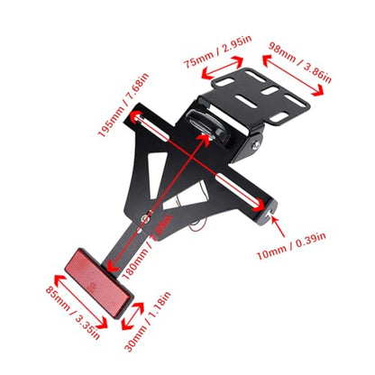 Aramox Motorcycle License Plate Holder with Integrated Tail Light Turn Signal Brackets and Reflector for Universal Fit Motorcycles Adjustable Angle Visibility
