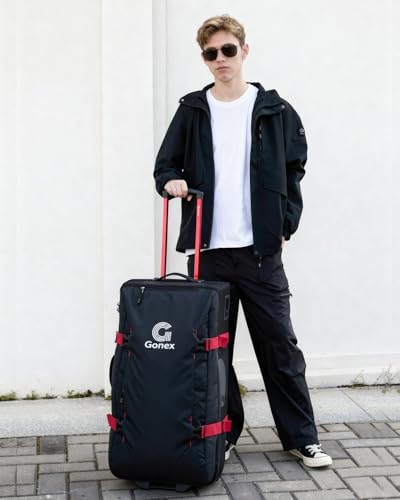 Gonex Rolling Duffle Bag with Wheels, Water-repellent 90L Nylon Large Wheeled Travel Duffel Luggage with TSA Lock & Telescopic Handle 30 inch, Black & Red - color: Black & Red, size: 30 inch