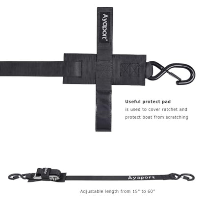 Ayaport Boat Tie Down Straps to Trailer (Stainless Steel Ratchet) 5 Feet, 4400lbs Break Strength Heavy Duty Ratchet Boats Straps, Boat Transom Trailer Accessories for Boating Safety - size: 1.5" x 5' -Stainless