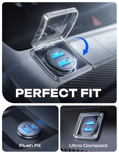 AINOPE Car Charger Adapter【Smallest Metal】 4.8A Cigarette Lighter USB Car Charger Adapter Dual Port 12V USB Outlet Flush Fit for iPhone 16 Pro Max/15/14 iPad Air Samsung Galaxy S25 S24 Ultra,Black
