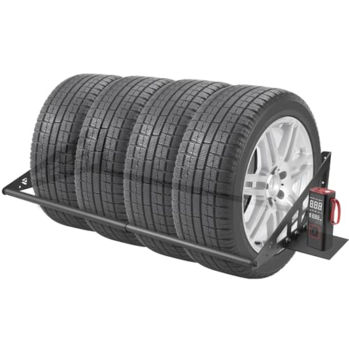JY PERFORMANCE Adjustable Wall Mounted Tire Rack, Heavy Duty Steel Tire Storage Rack for Garage, Fits 31"-56" Wide, Powder Coated, 400 lbs Weight Capacity, Black