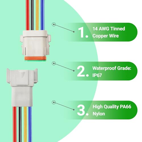 14 AWG 8 Pin DT Connector, 8 Wire Automotive Waterproof Electrical Connectors, 14 Gauge Male and Female Quick Connect Harness for Car Truck Boat -2 Pack - style: 8 Pin