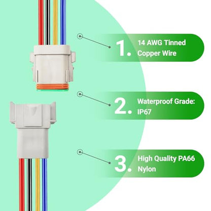14 AWG 8 Pin DT Connector, 8 Wire Automotive Waterproof Electrical Connectors, 14 Gauge Male and Female Quick Connect Harness for Car Truck Boat -2 Pack - style: 8 Pin