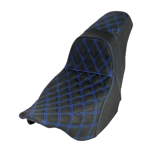 One-Piece Driver Passenger Seat Motorcycle 2-up Seat Fit for Harley Touring Electra Glide Road King Road Glide Street Glide 2009-2023 (Blue Stitching) - color: Blue Stitching Without Backrest