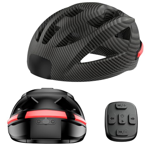 Smart E-Bike Helmet with Bluetooth 5.4 Stereo Sound & Turn Signal Lights - IP65 Waterproof, FM Radio, Remote, 20H Playtime, LED Tail Light for E-Bike/Scooter/Mountain Bike - Adult Men Women