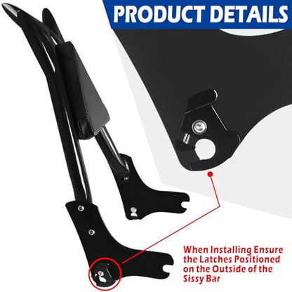 Adjustable Trident Black 27” Detachable Backrest Sissy Bar Passenger Quick Release Fits for Harley Touring Road King Electra Glide Street Glide FLHR FLHX FLHT FLTR 1997-2008 1/1/2” Tubing (Black) - color: 97-08 Black-T