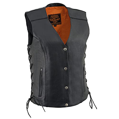 Milwaukee Leather Women's V-Neck Distress Grey Premium Leather Motorcycle Rider Vest w/Side Laces MLL4531 - color: Mll4500-black, size: XX-Large
