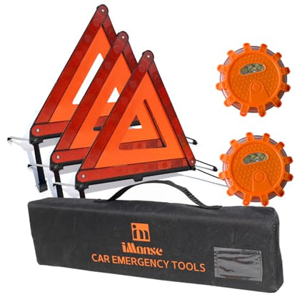 Warning Safety Triangle Kit, Emergency Roadside Warning Reflective Triangle 3 Packs with 2 LED Road Flare Light, Foldable with Storage Case for Roadside Breakdowns Emergenc - size: 3 Packs with 2 LED