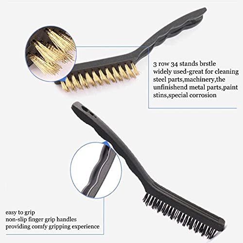9pcs Wire Brush Set, Rust Paint Metal Cleaner, Cleaning Welding Slag and Rust, Handy Steel/Nylon/Brass Brush Set Suitable for Cleaning Welding Slag and Rust