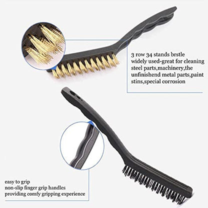 9pcs Wire Brush Set, Rust Paint Metal Cleaner, Cleaning Welding Slag and Rust, Handy Steel/Nylon/Brass Brush Set Suitable for Cleaning Welding Slag and Rust