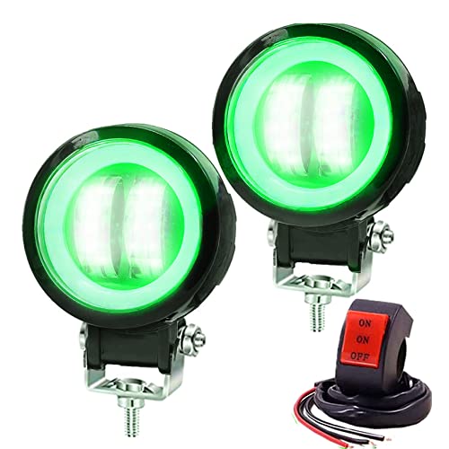 Ourbest Motorcycle Fog Lights with Switch,3inch Motorcycle auxiliary lights, Halo Round led lights, luces exploradoras para moto pair(White Beam with Green Ring)