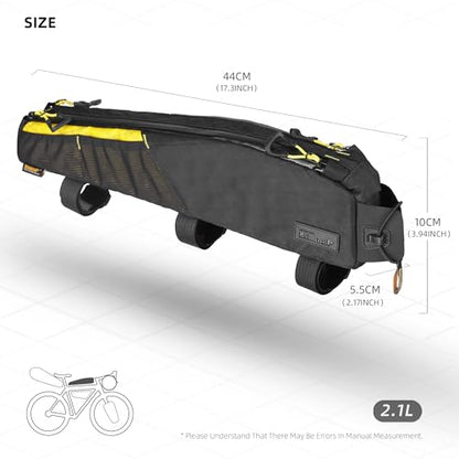 Rhinowalk Bike Frame Bag 2.1L, Waterproof Front Tube Bag with Dual Compartments, YKK Zipper, Phone Storage & Cable Port – Fits Most Bikes – White - color: White, 2.1L