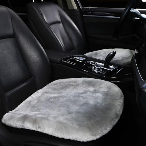 Genuine Sheepskin Car Seat Cushion Natural Fur Wool Seat Cover for Cars Trucks SUV Soft Comfort Office Chair Protector Pad Car Accessories Universal Fit - color: Light Gray