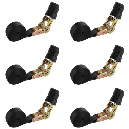 6 Pcs Ratchet Tie Down Straps Heavy Duty, 1 Inch x 6.5 Feet Cargo Control Endless Ratchet Straps, Black Ratchet Strap for Cargo, Motorcycles, Luggage