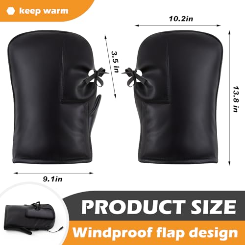 Hanaive 1 Pair Heated Motorcycle Handlebar Gloves ATV Windproof Handlebar Muffs Winter Thermal Muffs Waterproof Bike Mittens Electric Scooter Grip with Reflective Strip for Cold Riding Cycling, Black