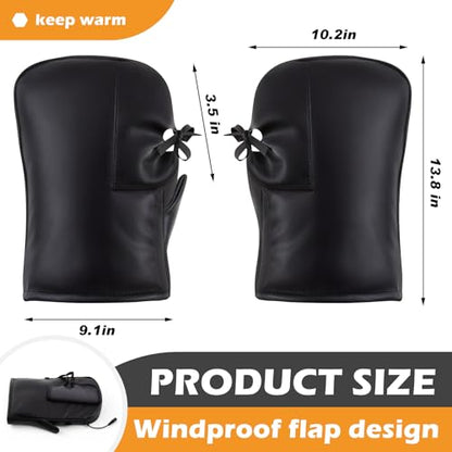 Hanaive 1 Pair Heated Motorcycle Handlebar Gloves ATV Windproof Handlebar Muffs Winter Thermal Muffs Waterproof Bike Mittens Electric Scooter Grip with Reflective Strip for Cold Riding Cycling, Black