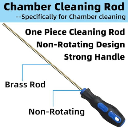 .223Cal 5.56mm .300 Blackout Chamber Cleaning Kit - Non Rotating Cleaning Rod, Bronze Chamber Brush x2, Nylon Chamber Brush x2, Cotton Chamber Mop x2, Star Chamber Cleaning Pads x120