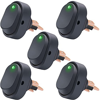 Twidec/5Pcs LED Lighted Rocker Switch Toggle 12V 30A SPST 3 Pin On-Off Green Round Dot Switch for Car Boat Marine ASW-20D-G - color: Green LED-Oval Shaped
