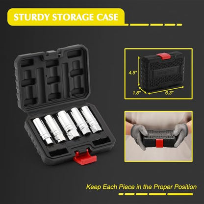 EMENTOL 5PCS 3/8" Drive Magnetic Spark Plug Socket Set, CR-V, Includes 14mm, 16mm Thin Wall Sockets and 9/16", 5/8", 13/16" - size: 5-Piece Set (Magnetic)