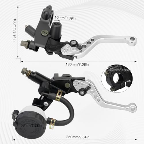 Motorcycle Brake Pump Lever 7/8" 22mm Hydraulic Master Cylinder Reservoir Clutch CNC Left & Right Set Universal Replacement for Harley Honda Kawasaki Suzuki Yamaha (Sliver) - color: Silver