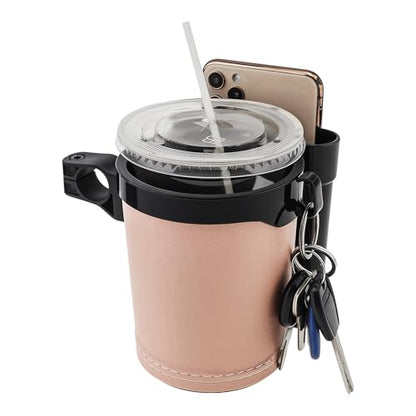 3-in-1 Bike Cup Holder with Cell Phone Keys Hook -Universal Water Bottle Holder for Walker/Wheelchair/Stroller/Scooter, Fits 0.87" Round Handlebar and 2.7" Cup Base,Beige - color: beige