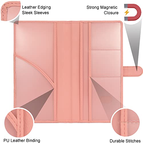 Car Registration and Insurance Holder, 2 Pack Leather Vehicle Glove Box Organizer with Magnetic Shut for Document, Cards, Driver License, Pink and Turquoise Bundle