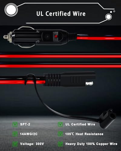 YEZriler 10FT 14AWG Cigarette Lighter Adapter for Battery Tender Charger, 12V Cigarette Lighter Charging Wire Harness for Sprayer Parts, Power Supply Cable with SAE Reverse Polarity Adapter