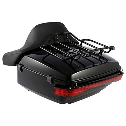 XFMT-moto-part King Trunk W/Black Latches Backrest Luggage Rack LED Light For Harley Touring 2014-2025 - color: W/ Black Latches Red Lens LED Light & Black Rack