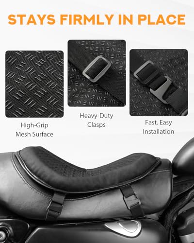 PBYMT Universal Motorcycle Gel Seat Pad, Motorcycle Seat Cushion with Sunshade Cover, Large 3D-Honeycomb Structure TPE Shock Absorption and Breathable for Long Rides