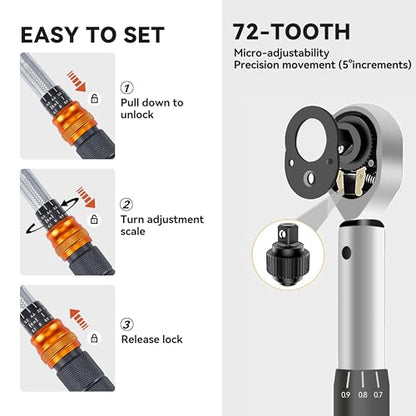 Bike Torque Wrench Bit Set, 1/4-Inch Drive, 1-25 Nm Micro Adjustment, 45-Piece Repair Tool Kit for Road, Mountain & Dirt Bikes, MTB, Cycling, Portable Hardshell Case - size: 45-Piece