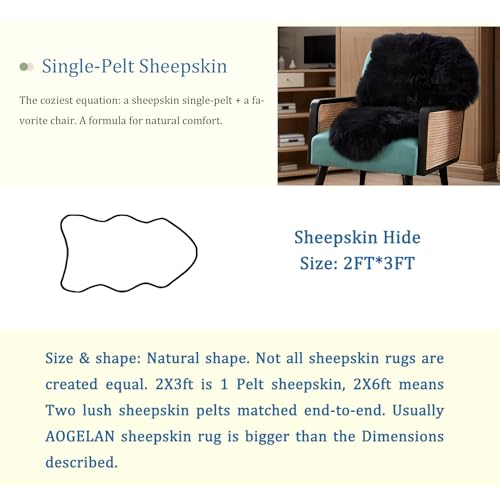 AOGELAN Black Fluffy Fluffy Shaggy Fur Area Rug, Fuzzy Genuine Sheepskin Rug, Soft Fur Pup Carpet, Chair Sofa Seat Cover(Black, Single Pelt/2FT*3FT) - color: Black, size: 2' x 3' (Single Pelt)